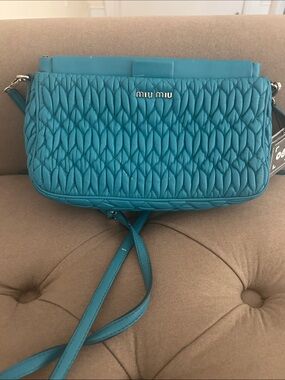 Miu Miu Matelass Leather Teal Crossbody Bag